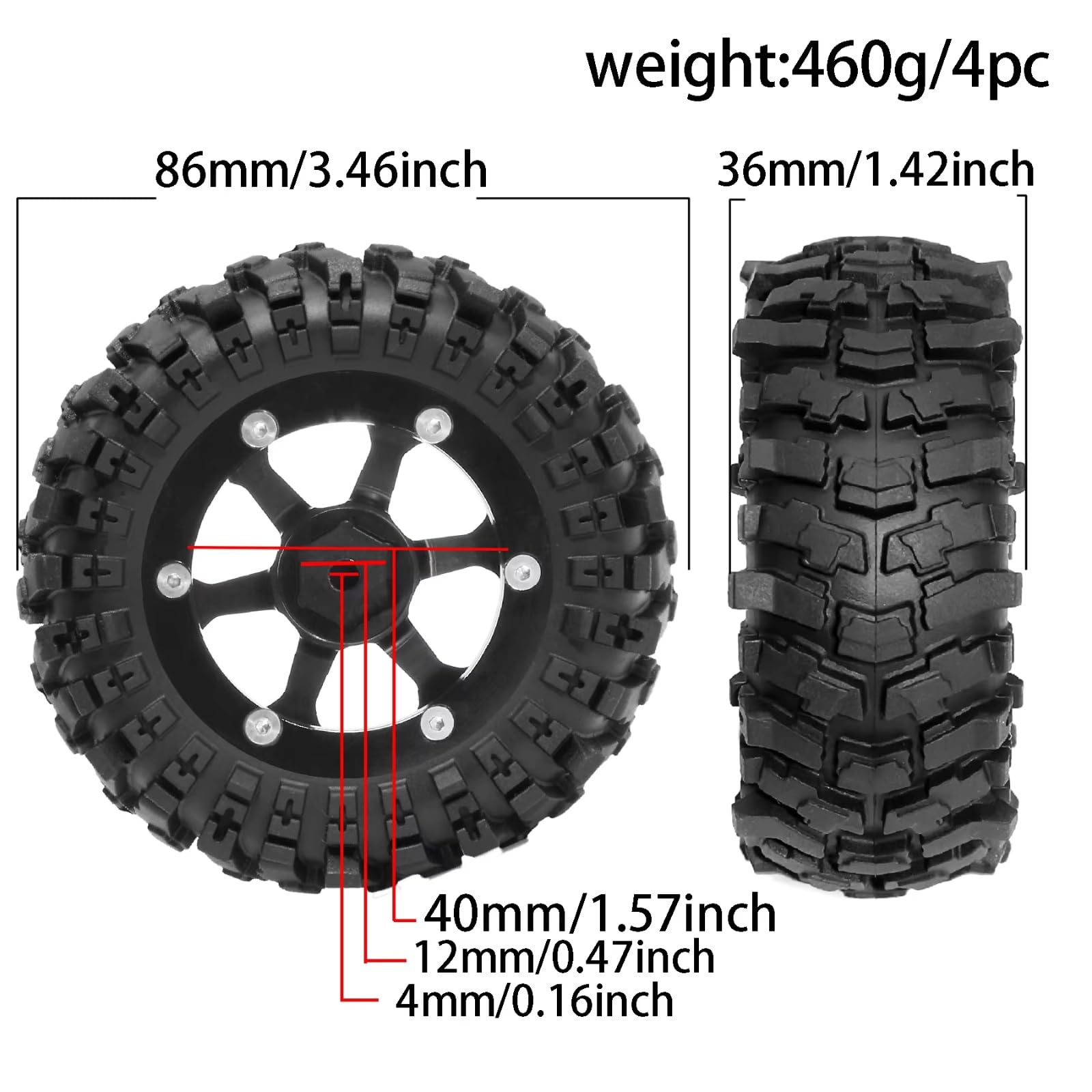 RC Radreifen Set Für Axial Für SCX10 Für Redcat Gen8 Für TRX4 VS4-10 R312 1/10 Aluminium 1,9 "Beadlock Felge Hub Und Reifen RC Crawler Auto Reparaturen Änderungen Teile