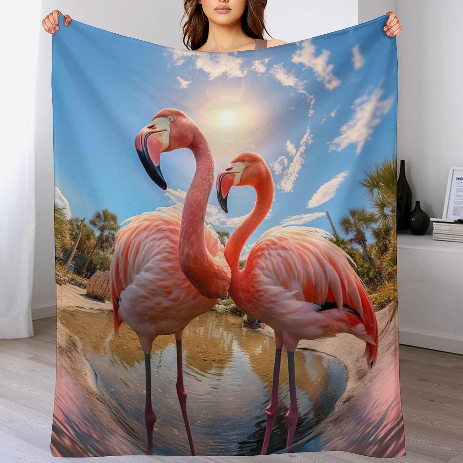 Plaid canapé flamant rose en couverture polaire flannel de luxe de 150x200cm lavable