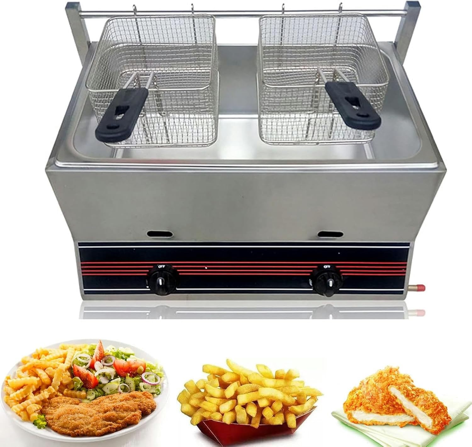 Deep Fat Fryer, Stainless Steel LPG Fryer, Stainless Steel Fat Fryer with Removable Basket, Manual Adjustment Temperature with Lid for Commercial Restaurant Home Kitchen Equipment,style1