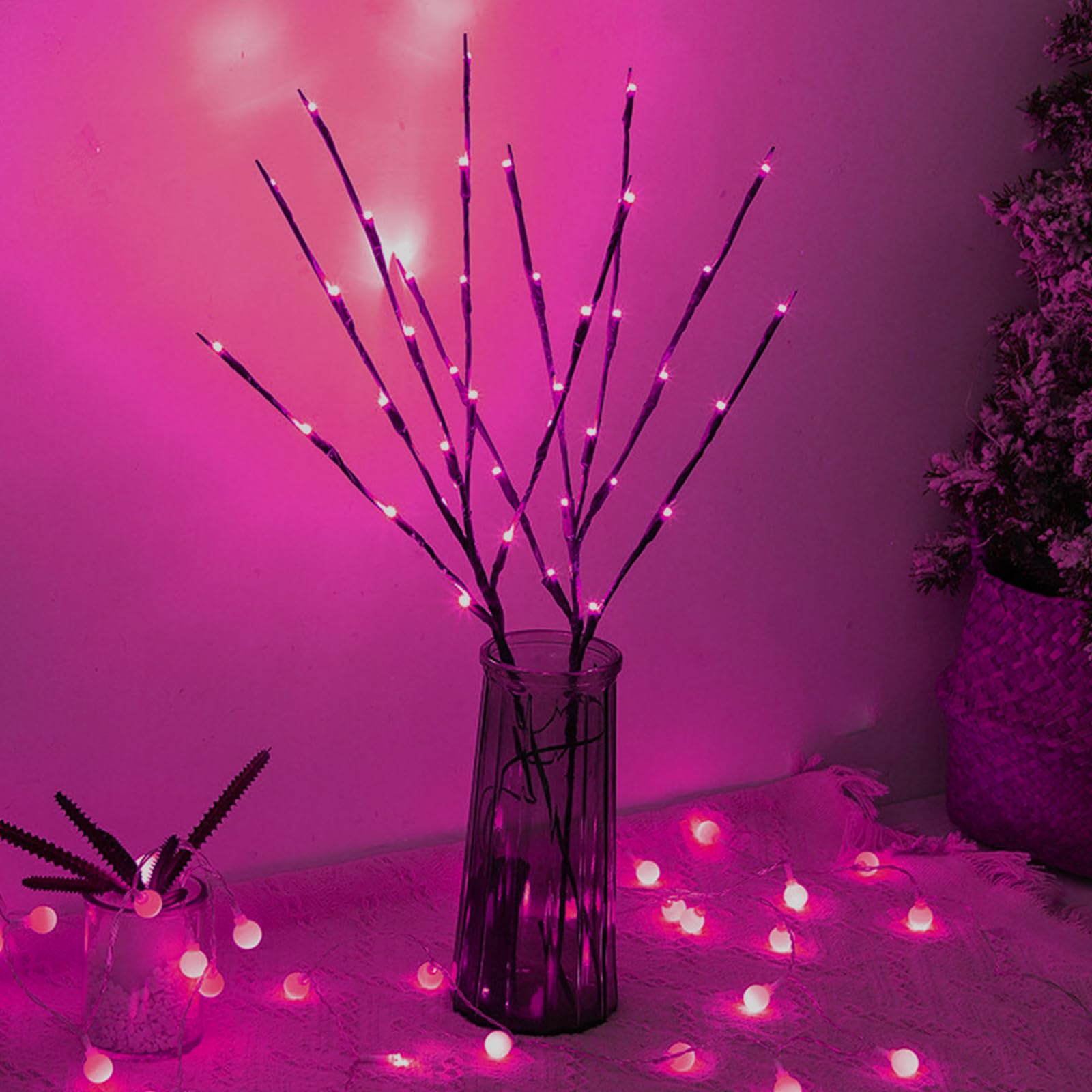 wpdash Pink Fairy String Lights with Waterproof Branches Create Dreamy Romantic Ambiance for Wedding Nursery Living Room Bedroom Party Christmas Decor (74cm/3 Branches)