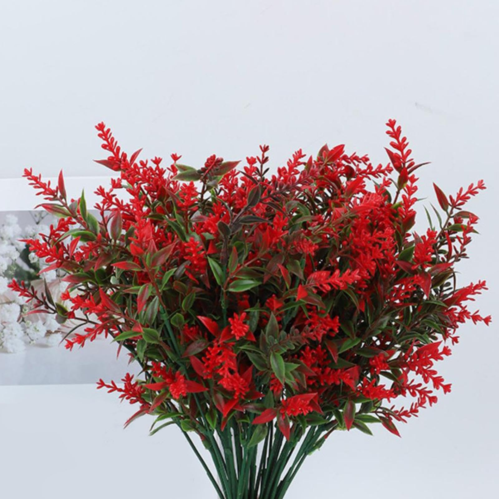 AMSLSIU Stunning Artificial Lavender Flower Floral Bouquet for Indoor Home Decor Realistic and Vibrant Planter Fence, Big Red