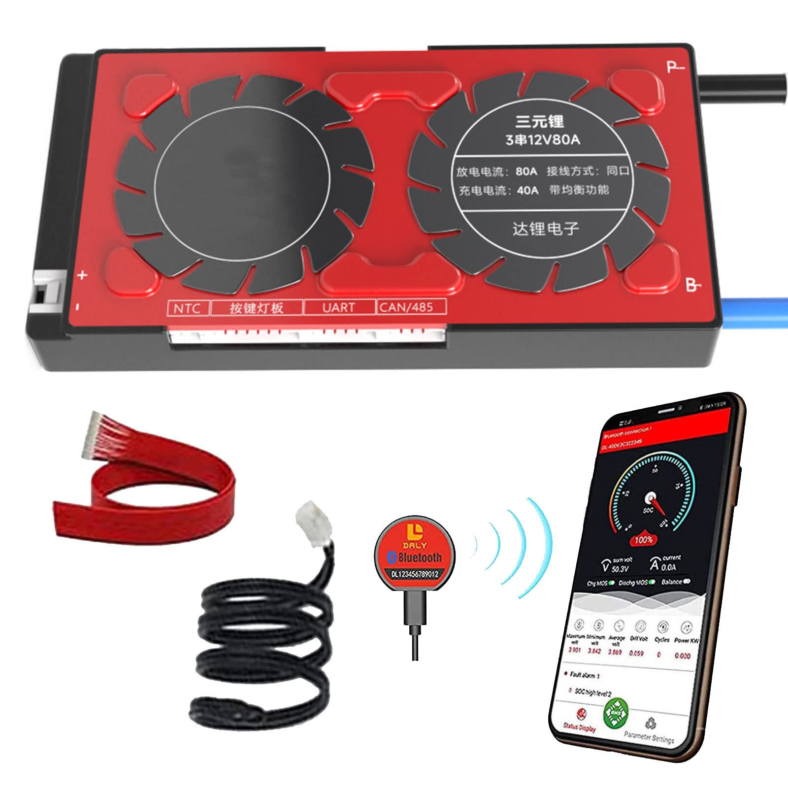 Inteligentny BMS, z Modułem Bluetooth, Obsługą Aktywnego Balansu, Funkcją UART, RS485 i CAN, Trójskładnikowa Płytka do Zarządzania Baterią Litową PCB Płytka Zabezpieczająca Baterię,17S 60V-80A