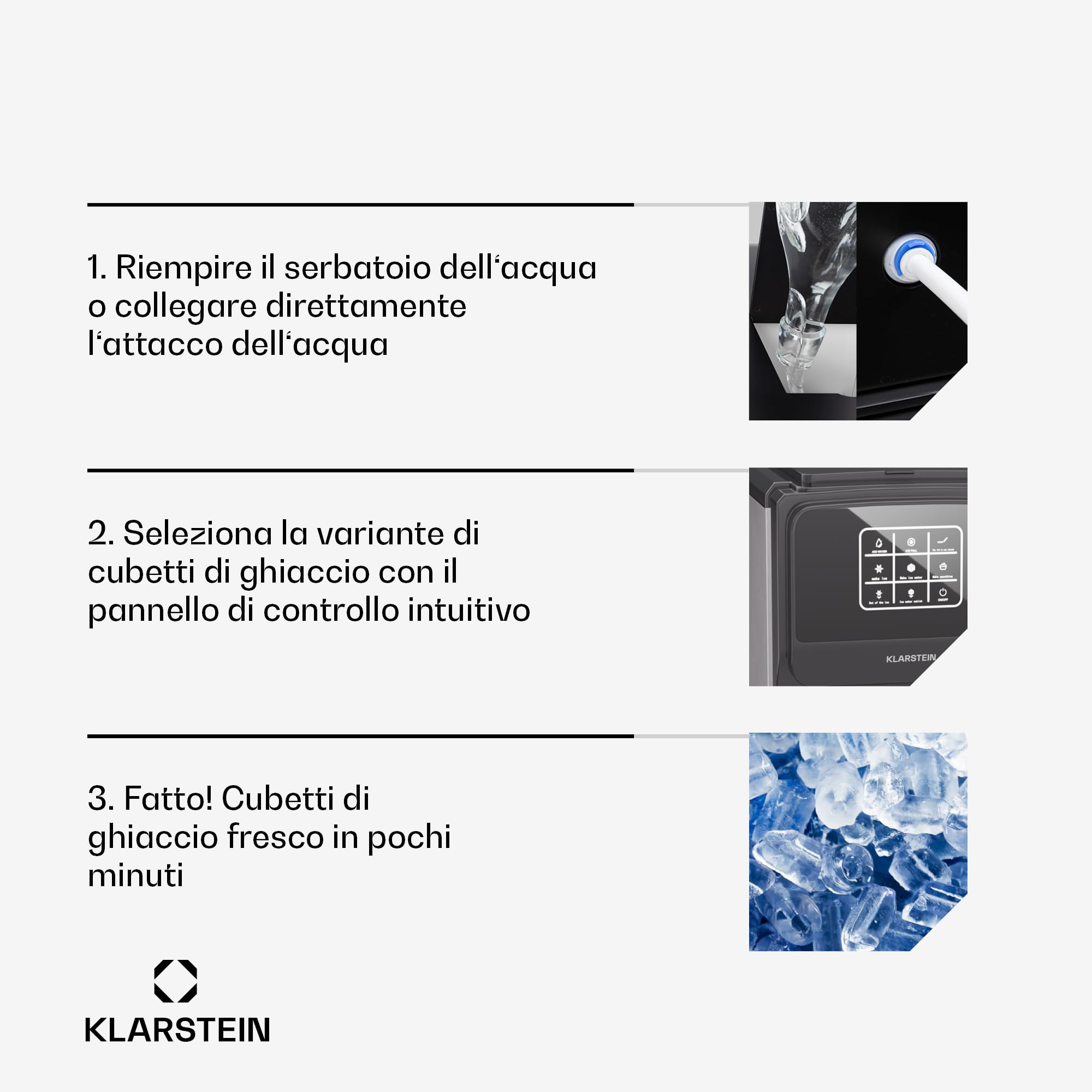 Klarstein ArcticBlend 3in1 - Macchina del Ghiaccio, 20 kg/24h, Ghiaccio Cavo e Tritato, Erogatore d'Acqua, Serbatoio da 6L, Acciaio Inox, Macchina del Ghiaccio per la Casa, Ice Maker, Grigio scuro