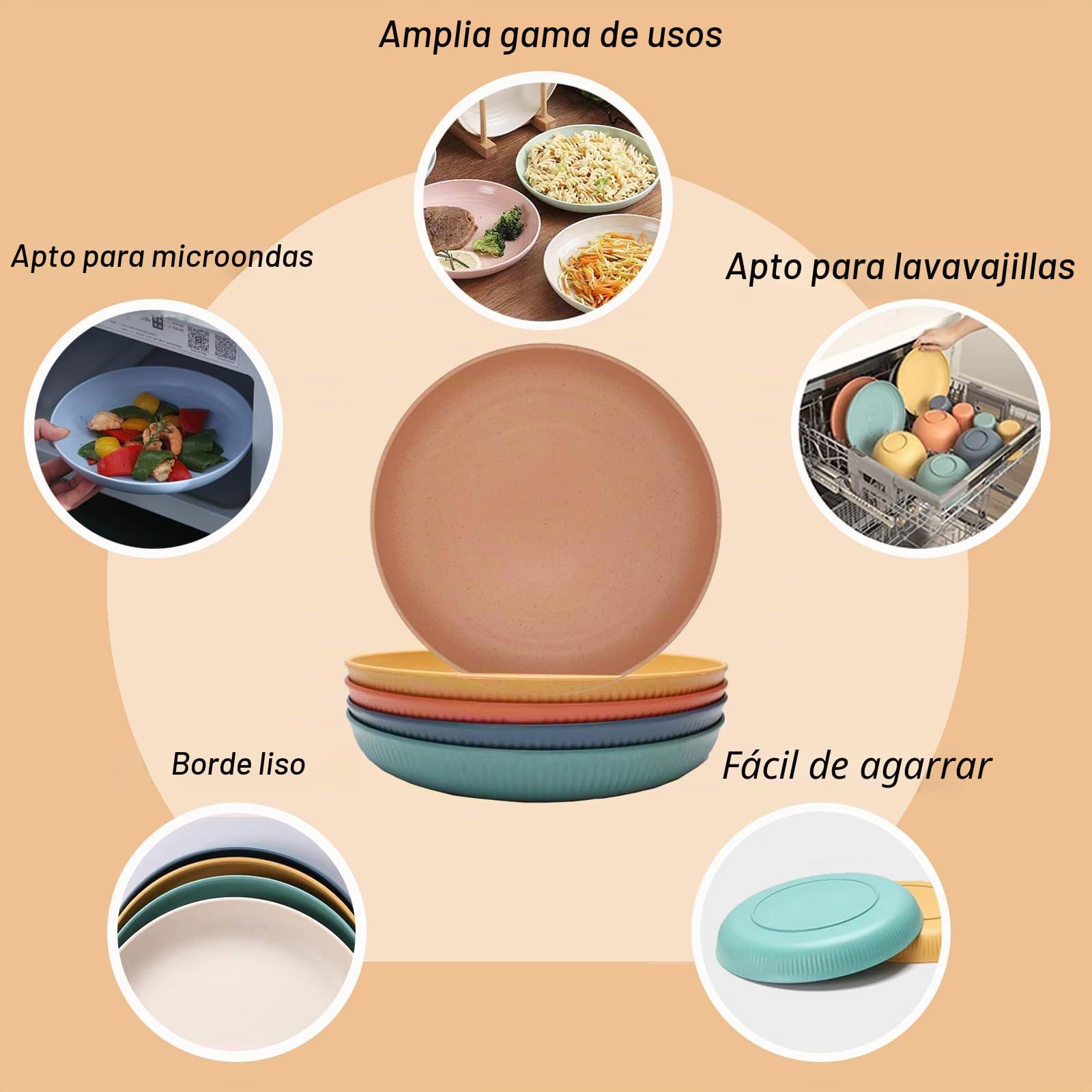 61 Piezas Vajillas Completas Camping, Juego De Vajillas Platos Contiene 61 Vajillas, 6 Colores De Vajilla De PlásTico Adecuado para Cenas En El Hogar, Picnic Y Acampar.
