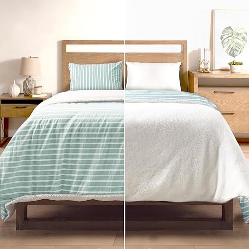 Miniatura 4 de Manta Queen para cama, manta suave de tamaño Queen para cama, algodón de doble cara y sherpa, tamaño Queen, con 2 fundas de almohada, 90 x 90