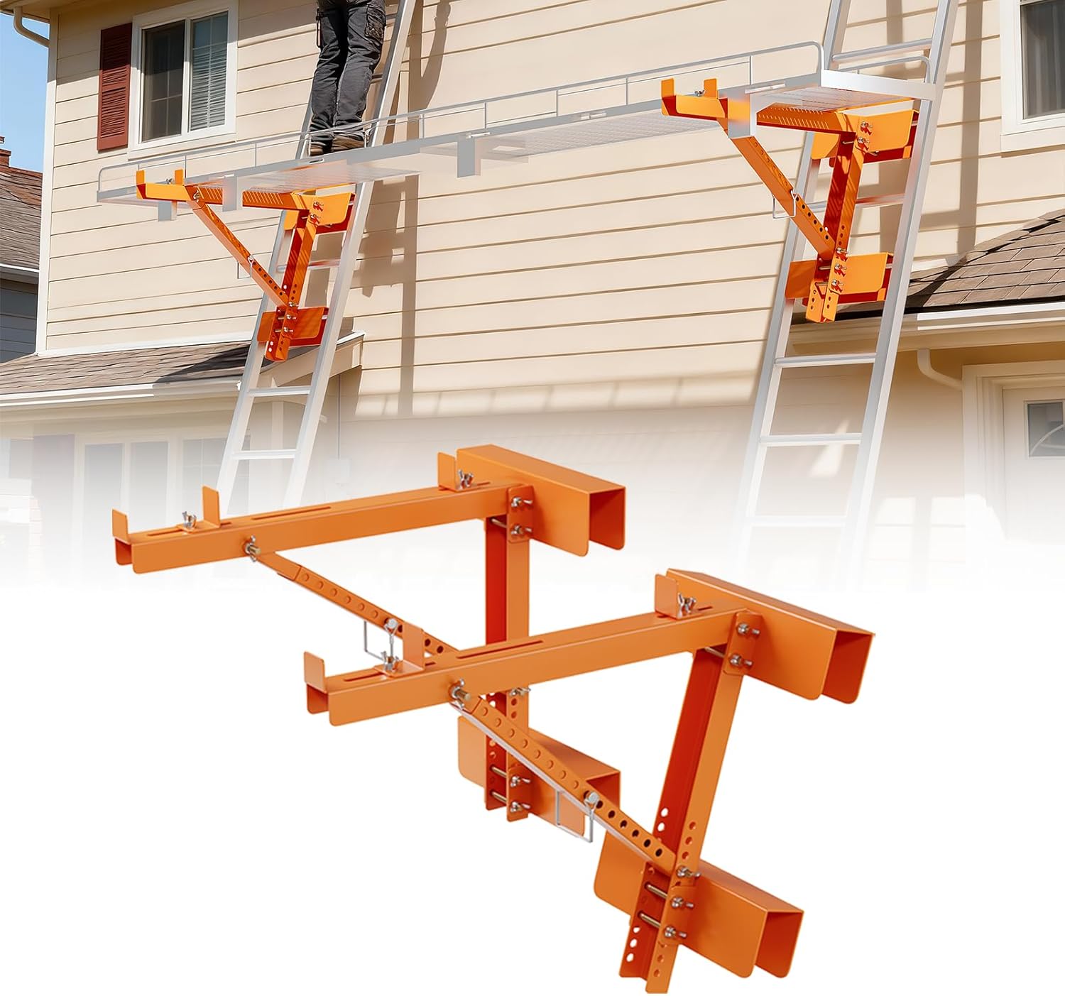 2 Pack Adjustable Ladder Jacks for Scaffolding Platform, Heavy Duty Steel Ladder Jacks Scaffold Bracket, Two-Rung Short Body Extension Ladder Jack for Roofing Painting