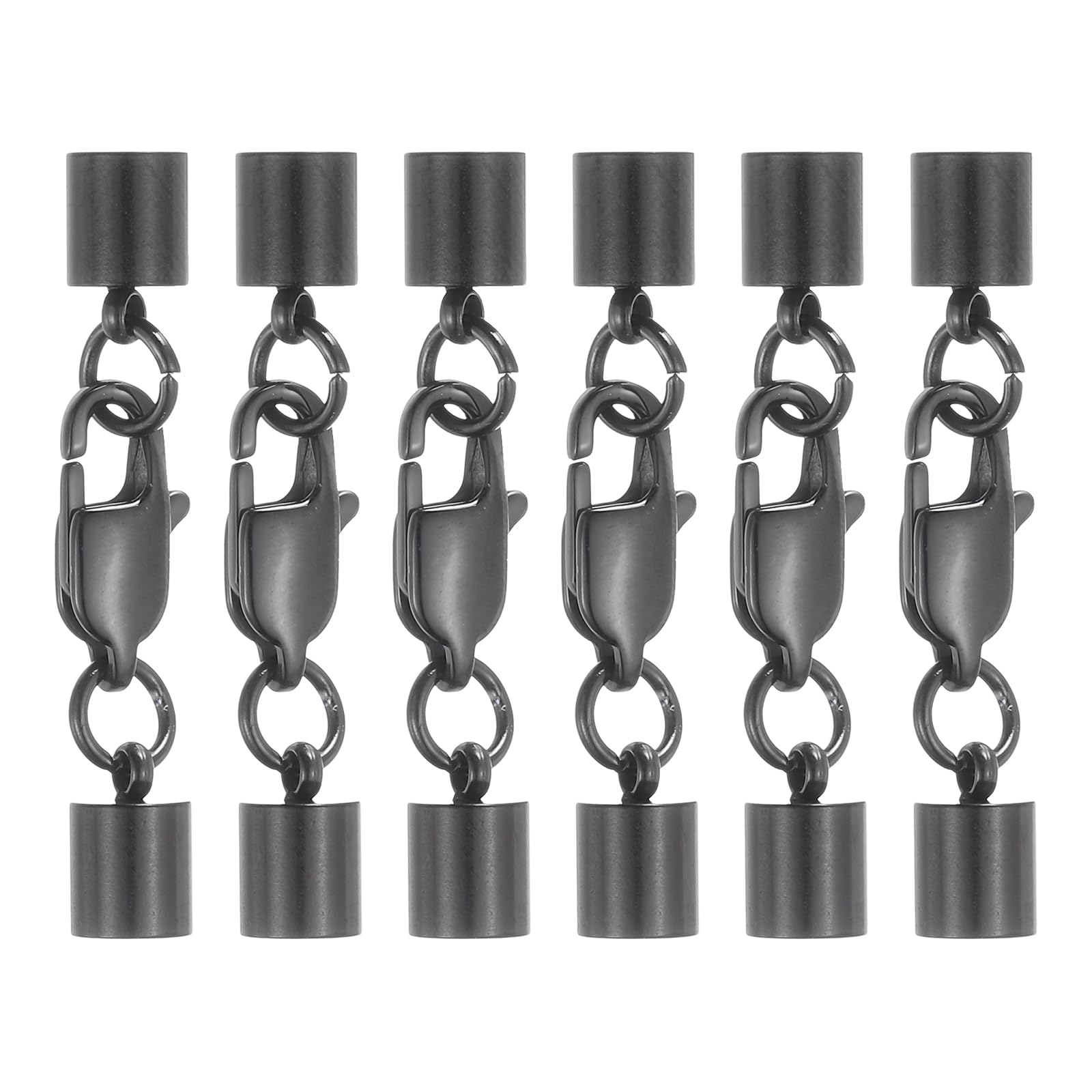 sourcing map 6Set 5mm Leather Cord End Caps with Lobster Claw Clasps Connector, Stainless Steel Cord Ends Barrel Terminators for Jewelry Making DIY Crafts Necklace Bracelets, Black