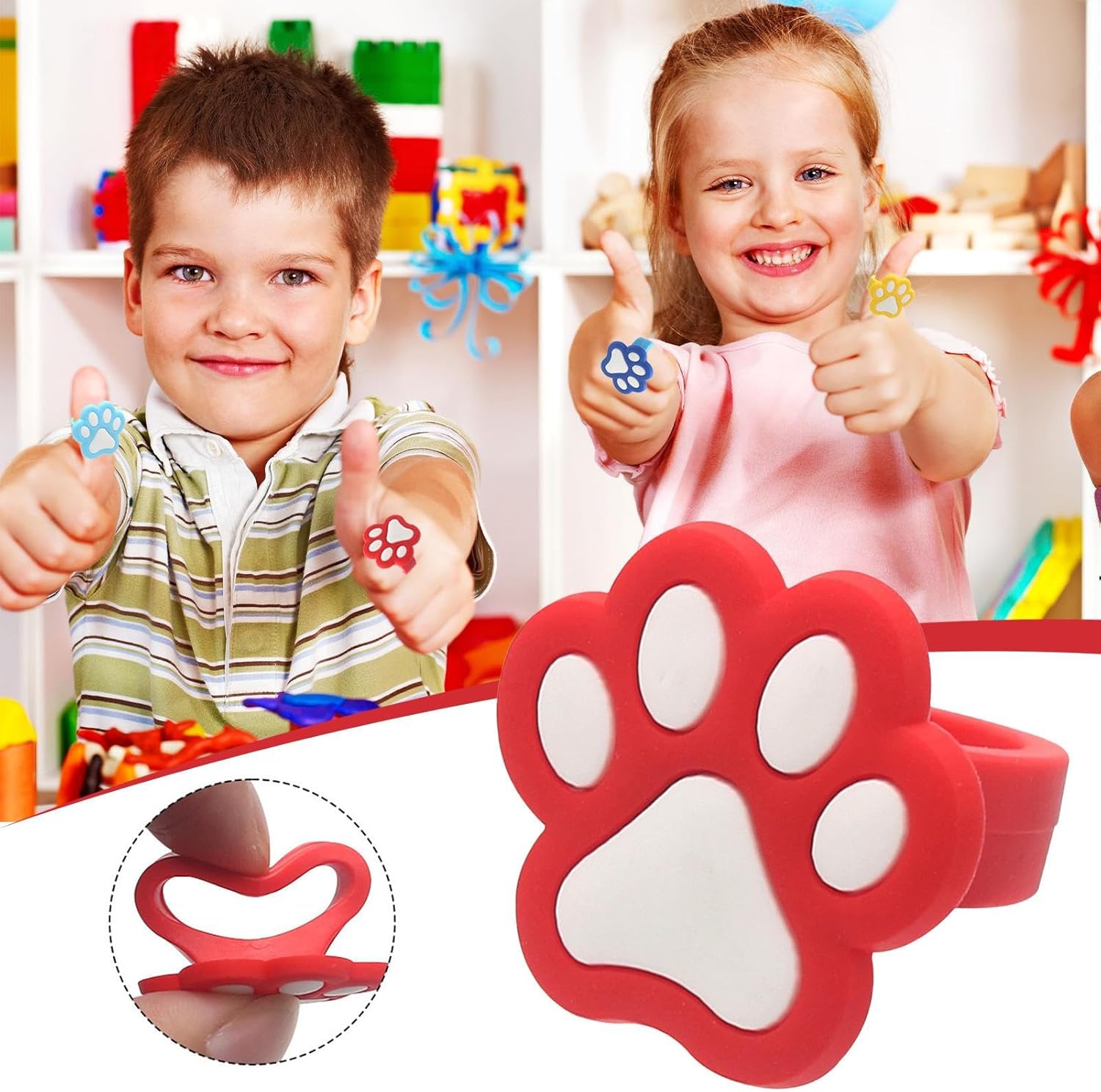 Kids Silicone Rings, Cat Paw Silicone Rings, Soft Lightweight Reusable Jewelry for Boys Girls, Party Favors, Birthday, Goodie Bag Fillers