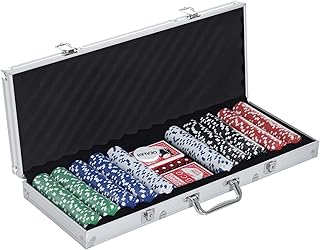 HOMCOM Pokerkoffer Pokerset 500 Pokerchips 2xKartenspiel 5xWürfel 1xAlukoffer Poker Set Jetons Koffer Alu+ Polystyrol 55,5x22x6,5 cm