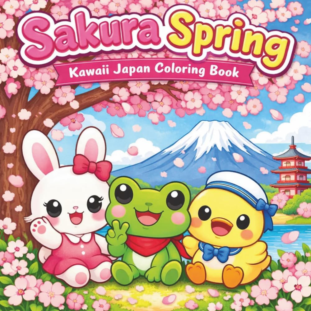Sakura Spring: Kawaii Japan Coloring Book for Kids & Adults - Cute Bunny, Frog & Duck Adventures in Japanese Gardens, Temples & Festivals - Easy & ... Culture, Cherry Blossoms, Anime-Style Animals