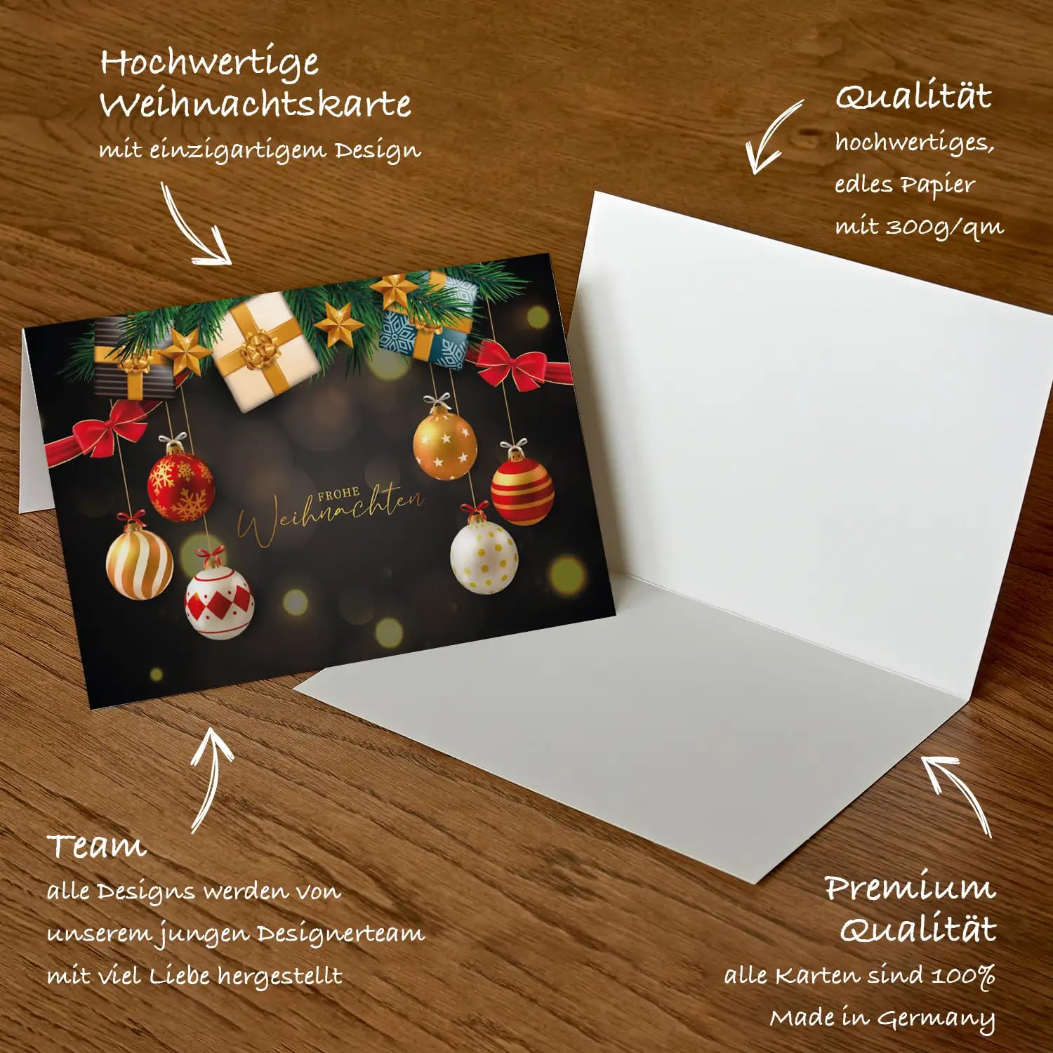 Lot de 30 cartes de Noël uniques de qualité supérieure - 12 x 18 cm - Avec enveloppe - Pliables - Pour entreprises et entreprises - Merry Christmas - Pour Noël