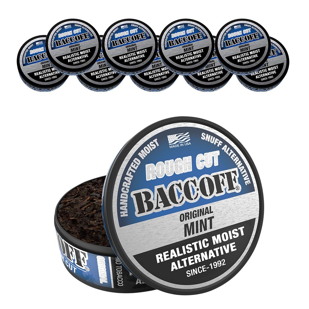 BaccOff, Original Mint Rough Cut, Premium Tobacco Free, Nicotine Free Snuff Alternative (10 Cans)