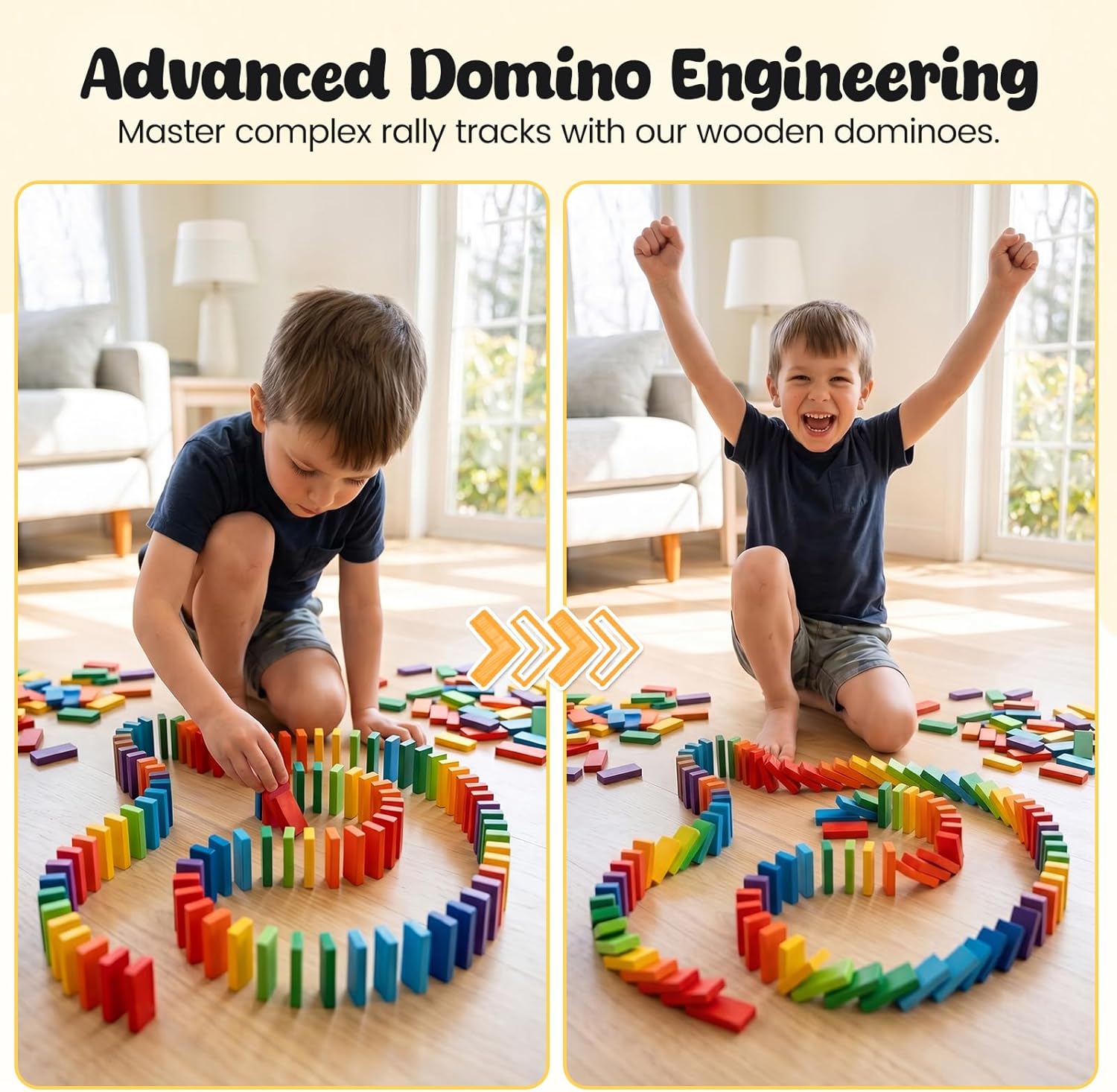 BigOtters Dominos Set for Kids,360 PCS Dominoes Wooden Building Blocks Stacking Educational Racing Toy Games, Party Favor for Boys and Girls, 12 Colors