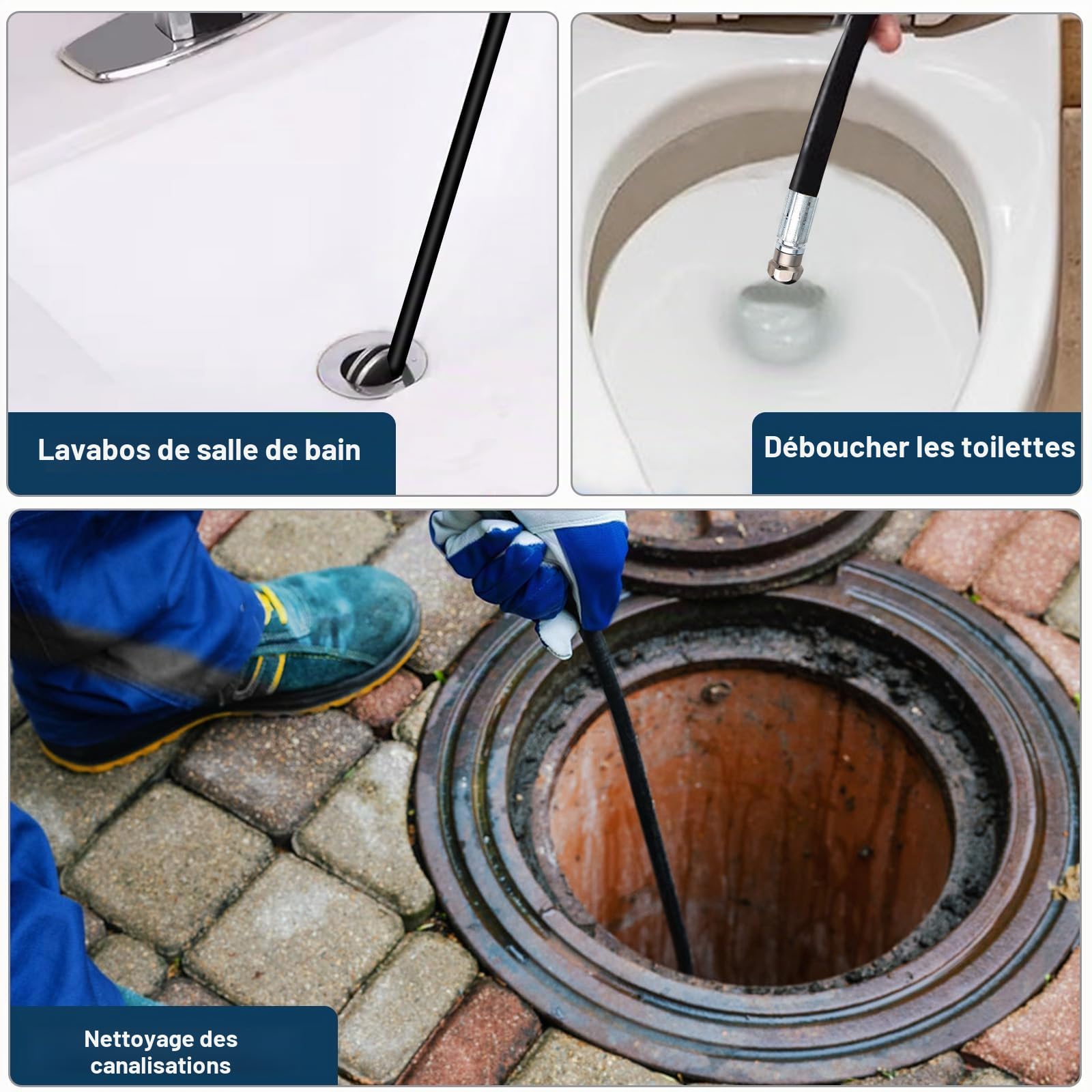 SWAWIS Tuyau Déboucheur Canalisation Haute Pression 15M 180bar avec Buse à Jet et Buse Rotatif, Adaptateurs pour Kärcher K2-K7