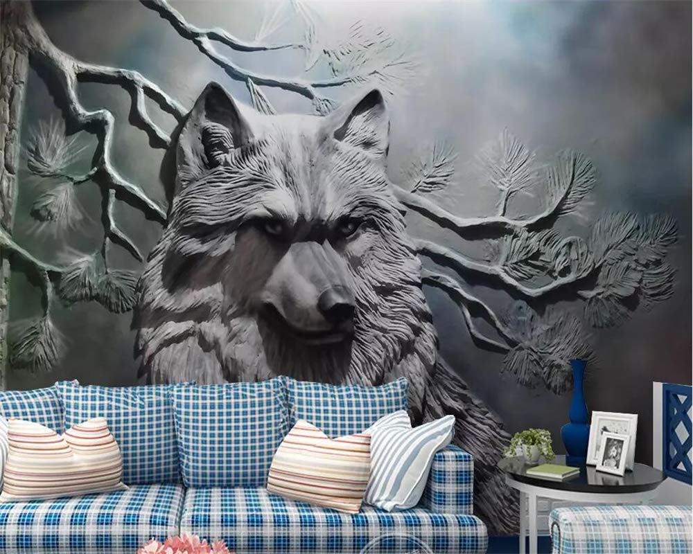 Papier peint trompe l'oeil 3d loup pour agrandir l'espace d'une chambre ou d'un salon sombre