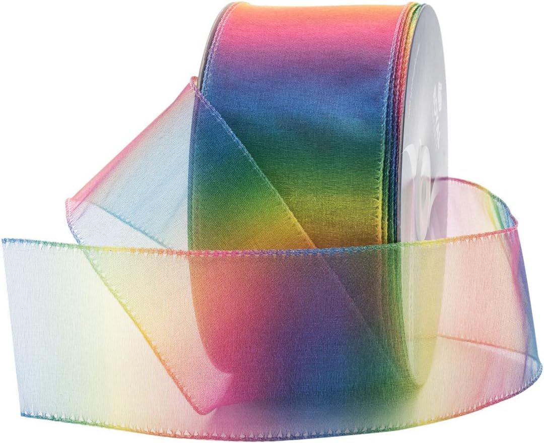 Royal Imports Rainbow Organza Colorful Wired Sheer Shimmer Ribbon, 2.5" (#40) for Floral, Craft, Holiday Decoration, 50 Yard Roll (150 FT Spool) Bulk (Pack of 2)