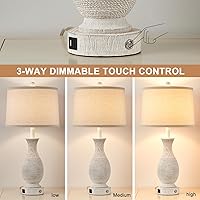 Vista 3 de Juego de 2 lámparas de mesa rústicas de granja de 28 pulgadas para sala de estar, lámparas de dormitorio para mesita de noche con puertos de carga