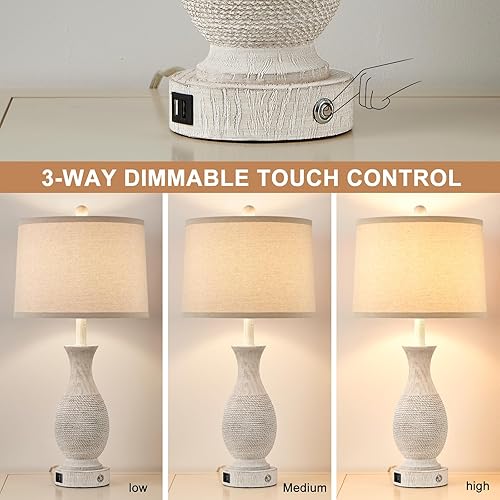 Miniatura 3 de Juego de 2 lámparas de mesa rústicas de granja de 28 pulgadas para sala de estar, lámparas de dormitorio para mesita de noche con puertos de carga