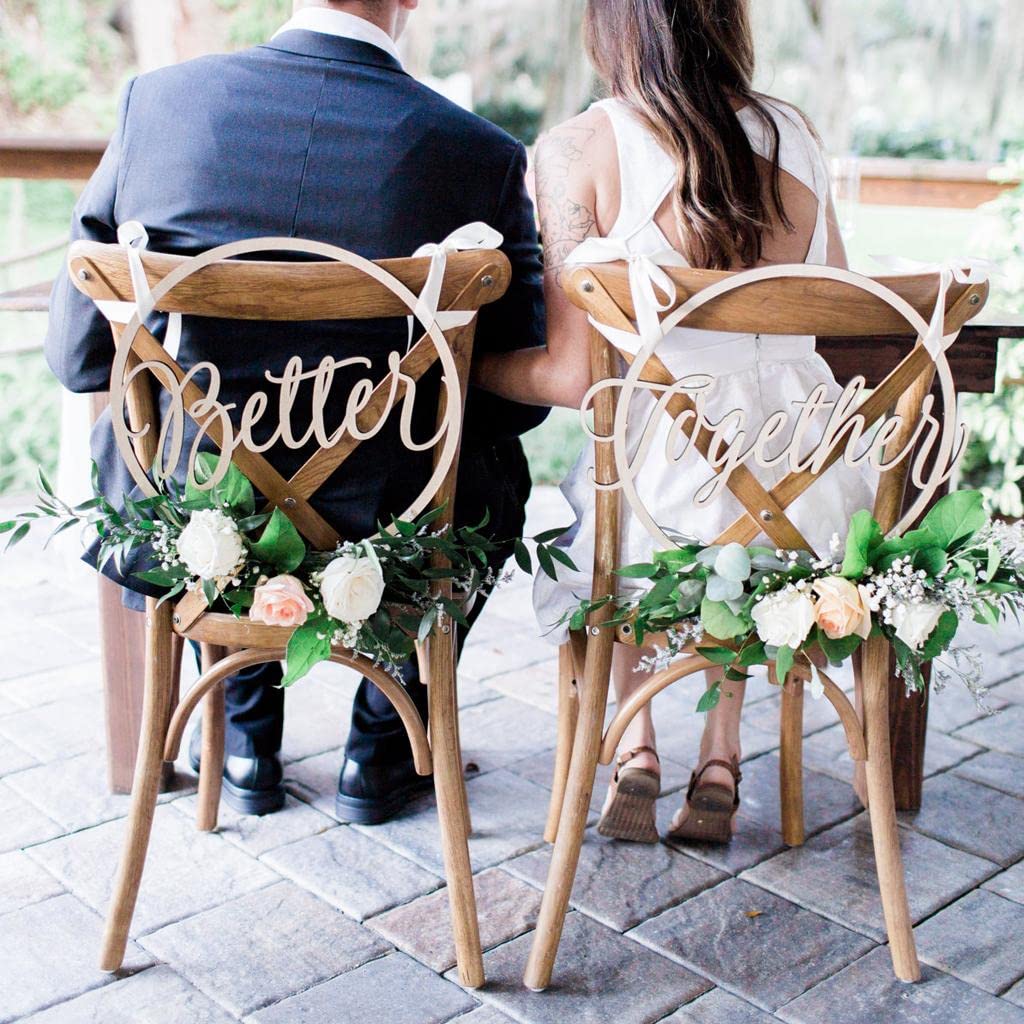Holzschild Hochzeitsstuhl Anhänger Deko Schriftzug Rund Holz Hänger Set mit Kordel für Stühle für Hochzeit Verlobung Jubiläum Gartenfe, Holz, wie beschrieben