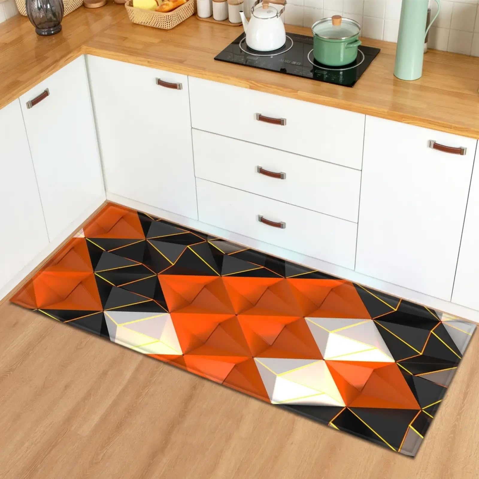Tapis de cuisine 80x160cm antidérapant avec motif 3D géométrique