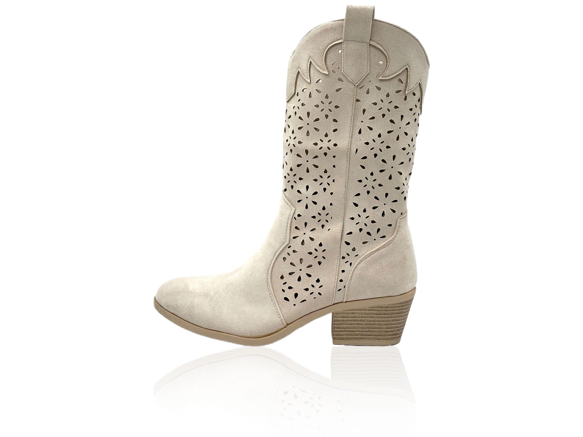 Damen Cowboy Stiefel mit Cut-outs und Blockabsatz für Frühjahr/Sommer, seitlicher Reißverschluss und bequemes Innenfutter – ideal zu Kleid, Rock, Shorts oder Skinny-Jeans