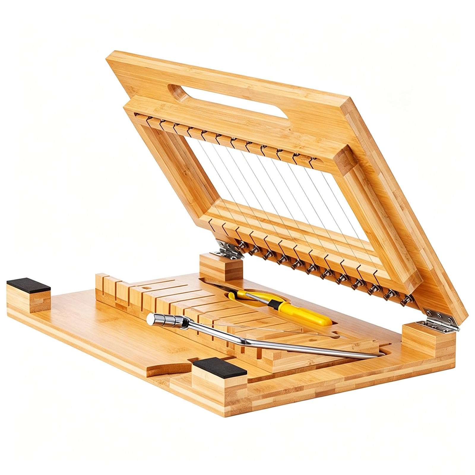 Kit De Fabrication De Savon 2 En 1, Comprenant Un Coupe-savon En Bambou Et Un Coupe-fil En Acier. Permet De Couper Des Barres De Savon De 2,5 Cm (1 Pouce). Outil Idéal Pour La Fabrication