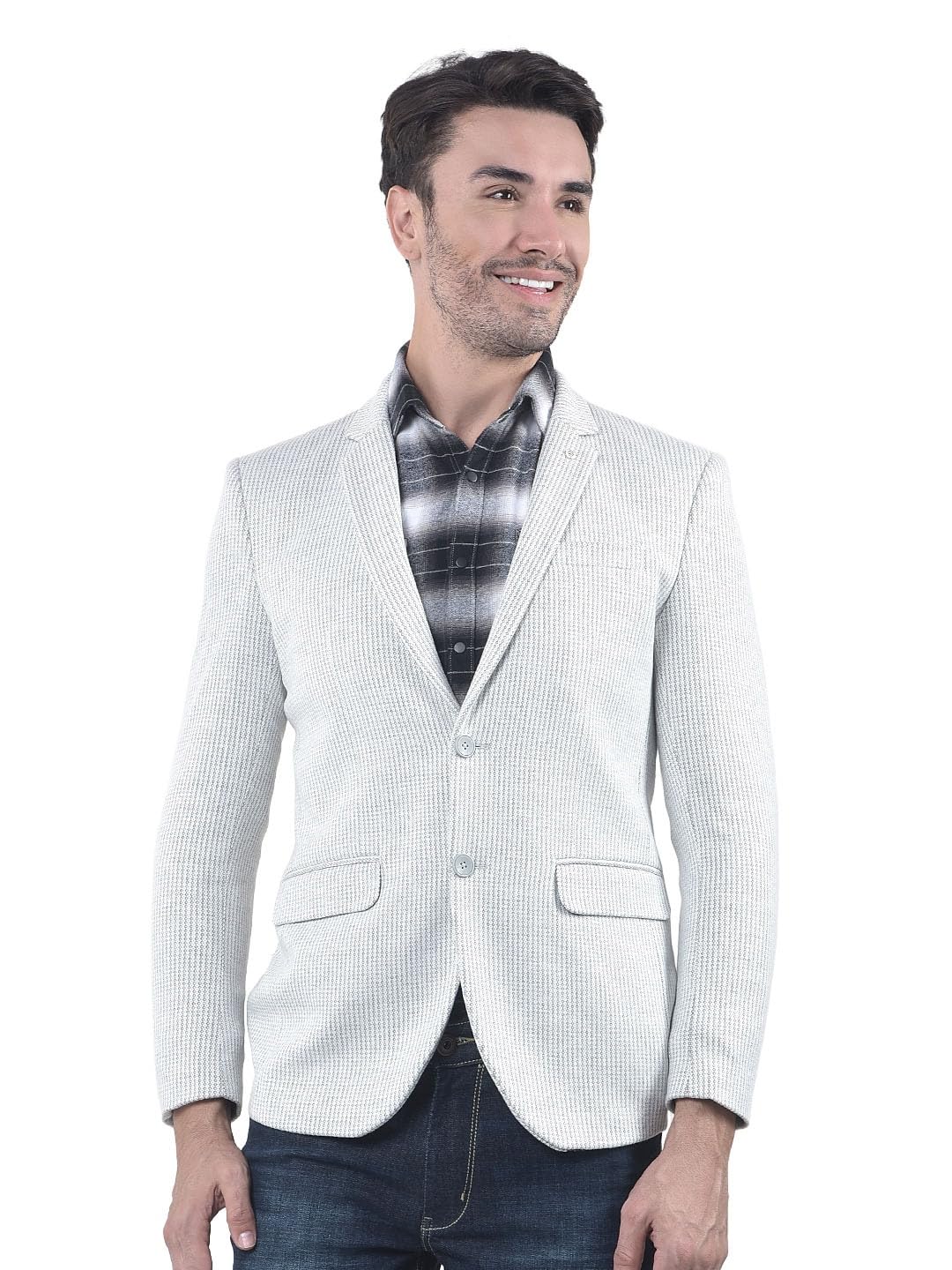 crimsoune club Men's Grey Textured Single-Breasted Blazer-picture-30