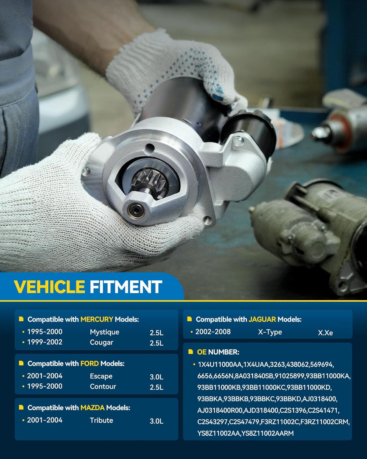 PHILTOP 6656N Automotive Replacement Starter for 2001-2004 Escape 3.0L, 2001-2004 Tribute 3.0L, 2002-2008 X-Type, Cougar 2.5L, Contour, Mystique, 1.5KW 22Teeth CCW Starter Motor 8A031840SB,93BB11000KD