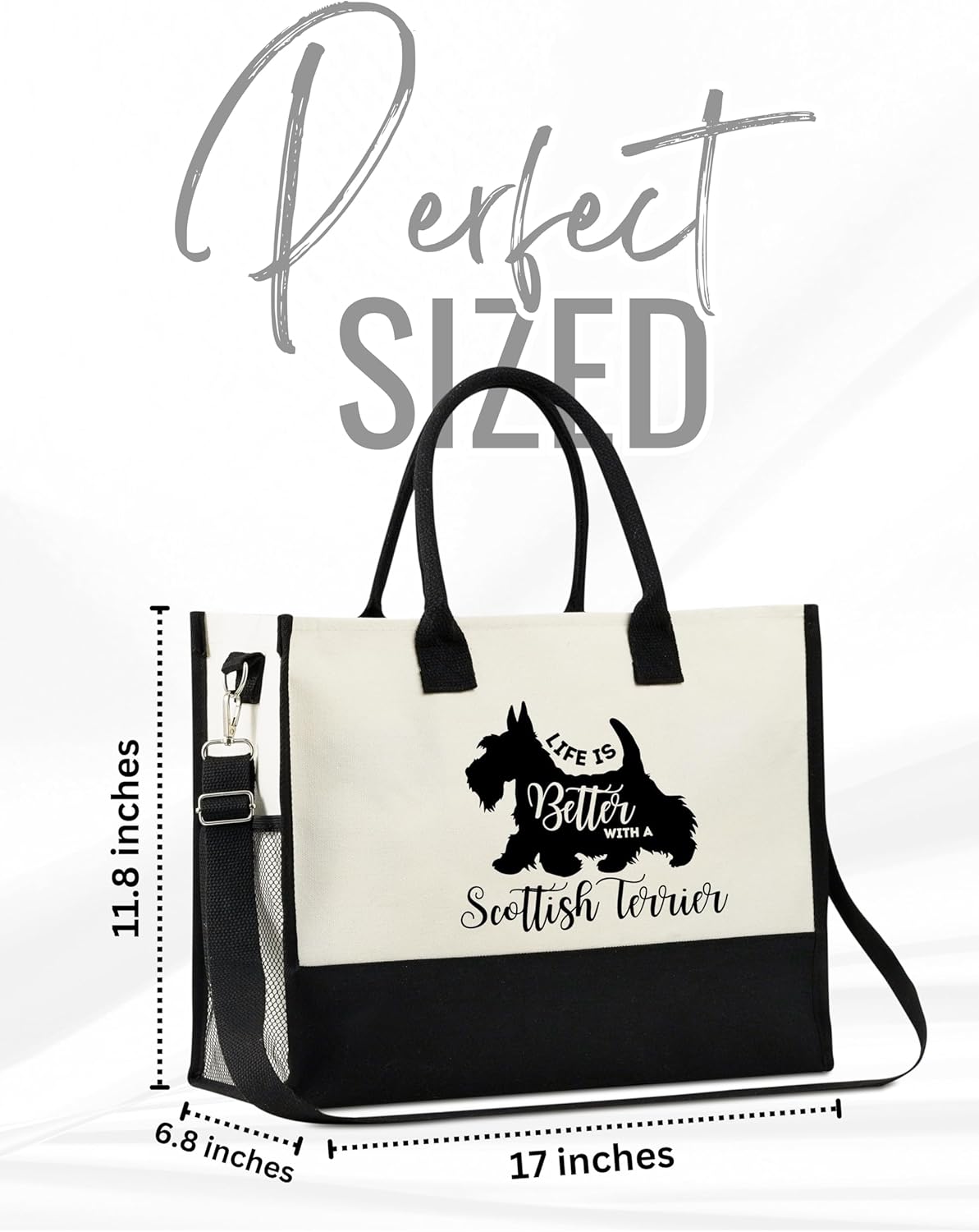 InnoBeta Scottish Terrier Gifts for Women, Scottish Terrier Tote Bag with Top Zipper Closure and Shoulder Strap for Christmas, Birthday and Every Special Occasion