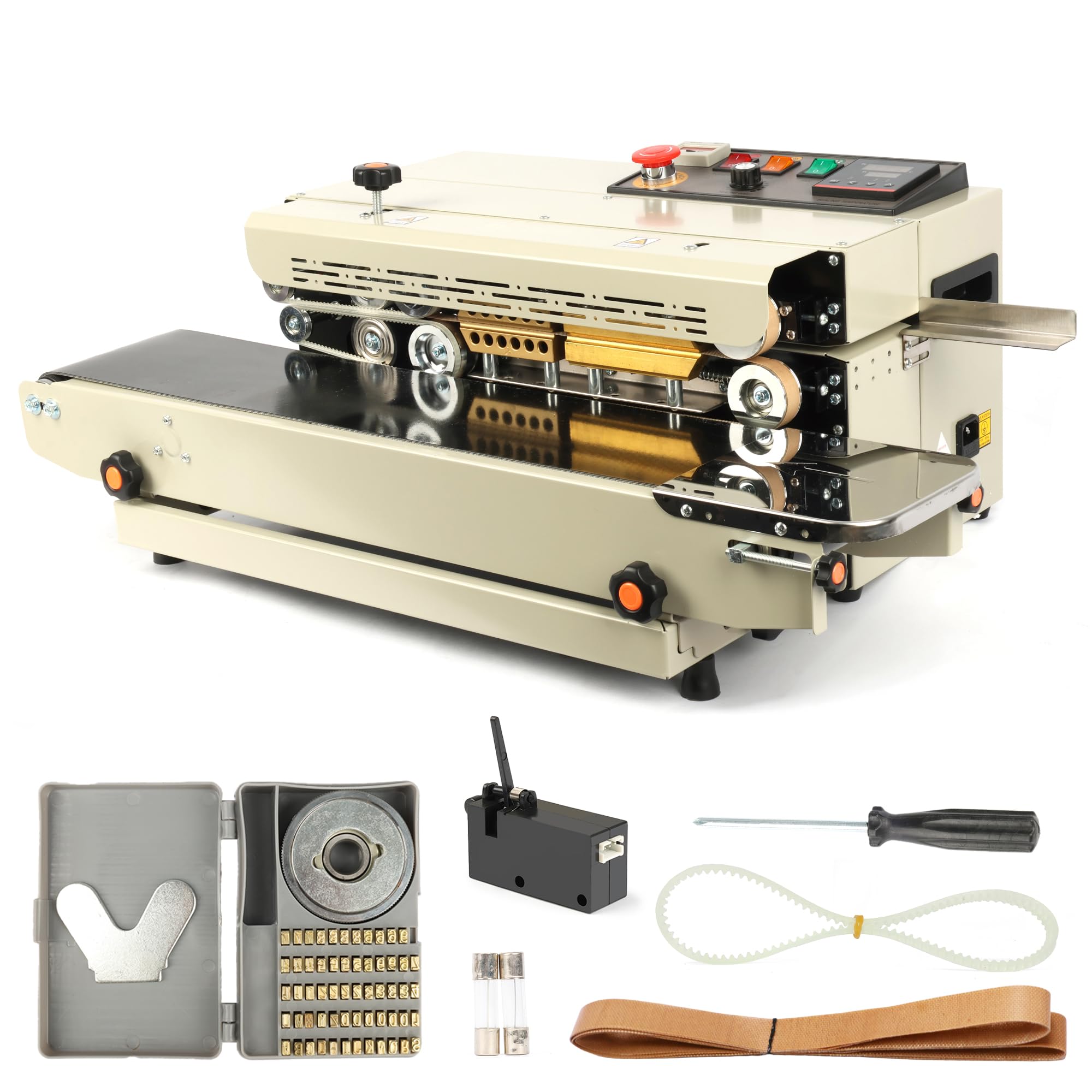 U.S. Solid Máquina selladora de banda continua, sellado térmico horizontal de 12 mm de ancho, posición de sellado ajustable, control de temperatura y velocidad, 110 V, 600 W
