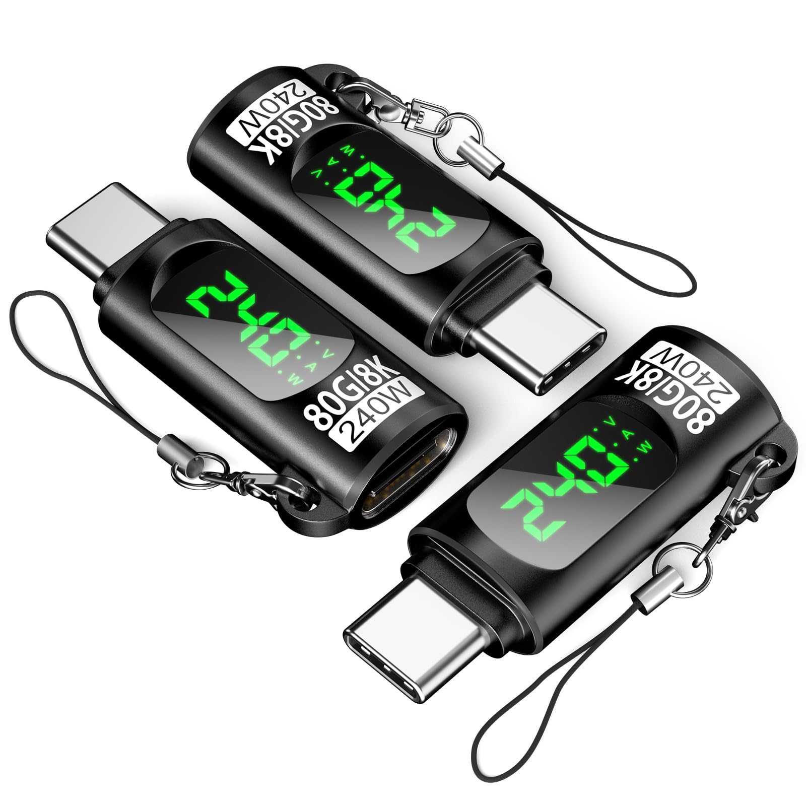 3 Pack 240W USB C Adapter with Digital Display,Voltage Current Power Meter Tester 80Gbps 60Hz Type C Male to Female Connector for iPhone 15/16,iPad,MacBook and USB C Cables-image-36