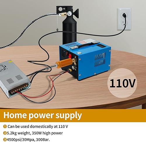 Miniatura 8 de Compresor de aire PCP 4500Psi30Mpa sin aguaaceite PCP bomba de aire, compresor automotriz de 12 V CC 110 V CA PCP pistola de aire con convertidor de