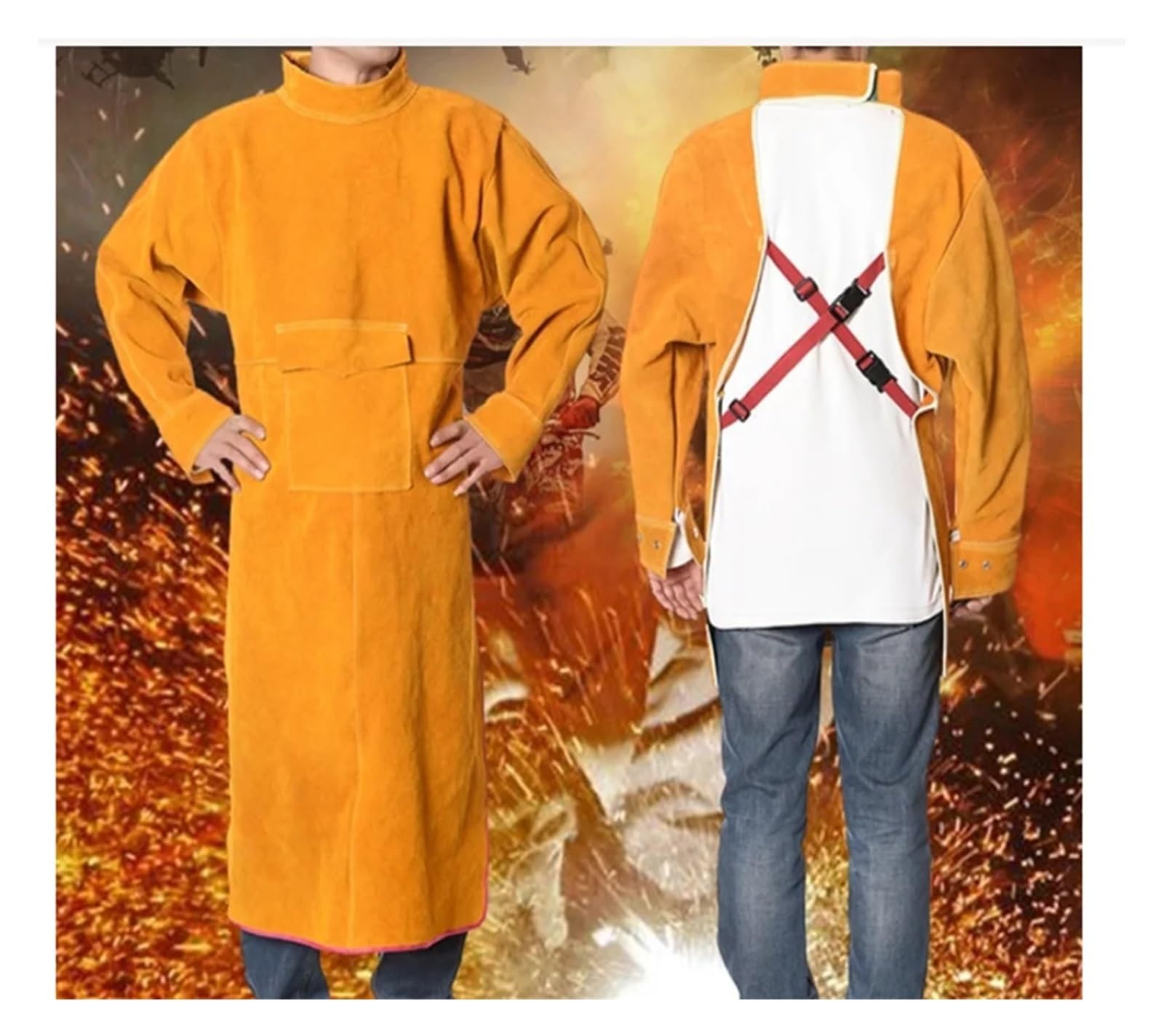 Delantal de Cuero para soldar, Resistente al Fuego y con Aislamiento térmico para Ropa de protección para soldadores, Resistente al Fuego y al Desgaste (85 cm de Largo).