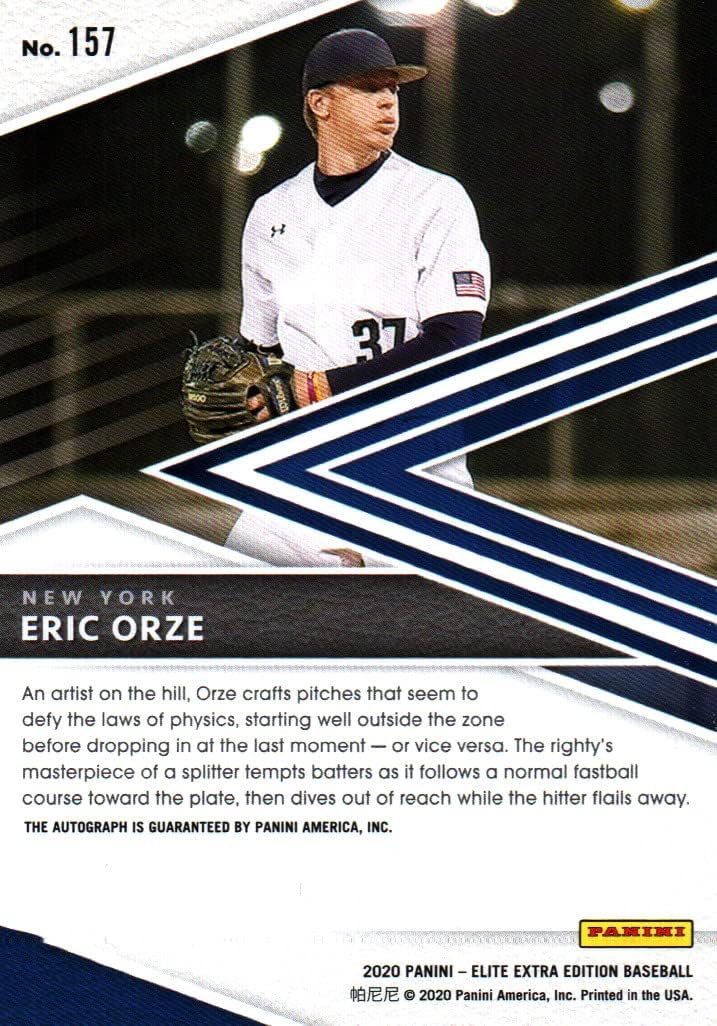 Eric Orze Autographed Elite Extra Rookie Collectible Baseball Card - 2020 Panini Elite Extra Edition Rookie Baseball Card #157 (Mets) Free Shipping & Tracking
