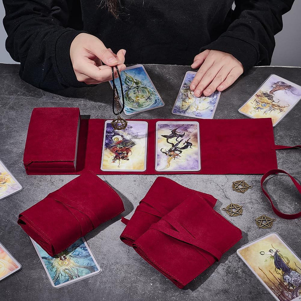 DELORIGIN 4Pcs Velvet Tarot Bags with Tibetan Style Alloy Pendants, Tarot Card Storage Cloth Holder - Image 4