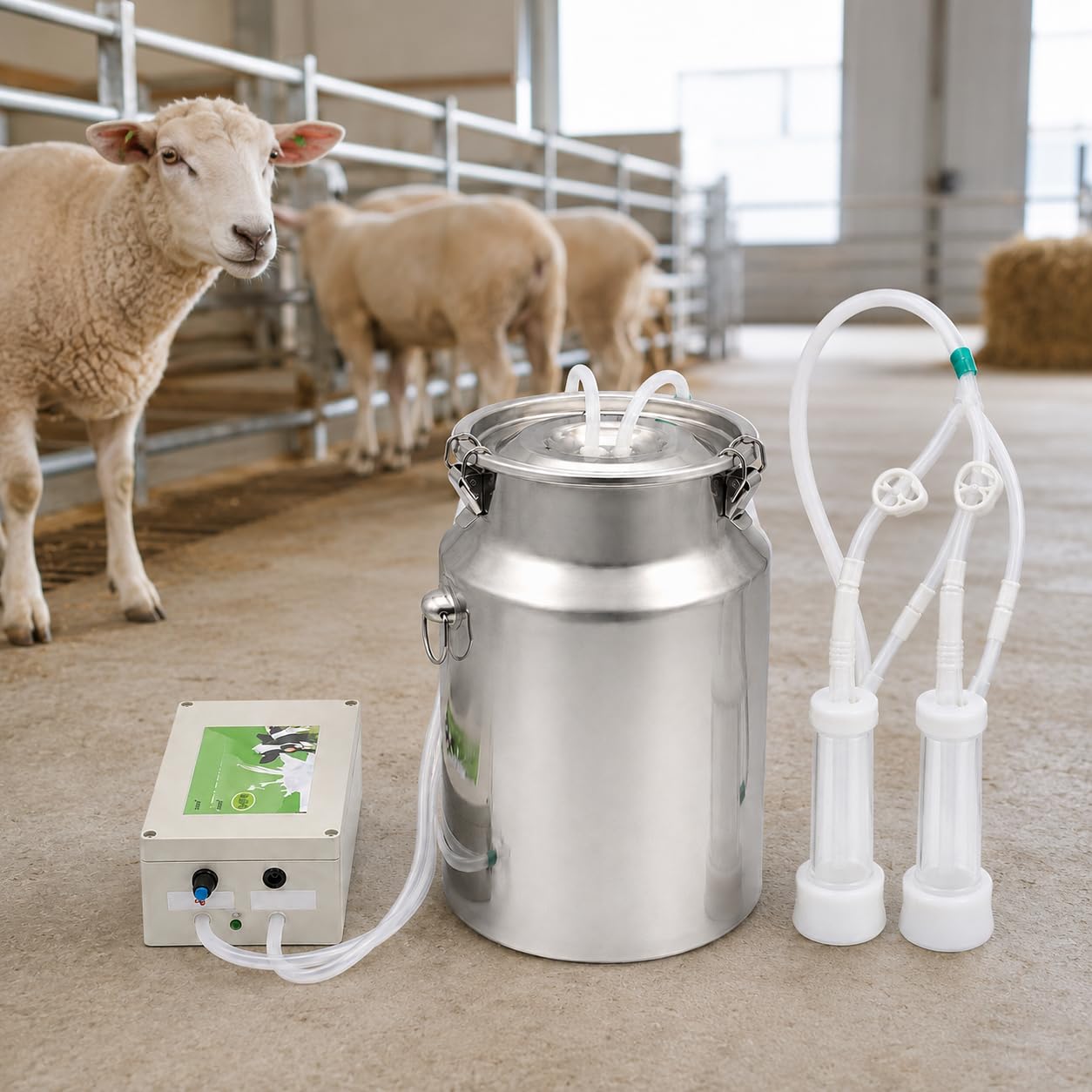 Mungitrice 5L/10L per Mucche e Pecore, Mungitrice Elettrica 5L-Sheep | Doppia Alimentazione a Batteria e Rete, Secchio Inox, Coppette Rimovibili e Spazzole per Facile Pulizia