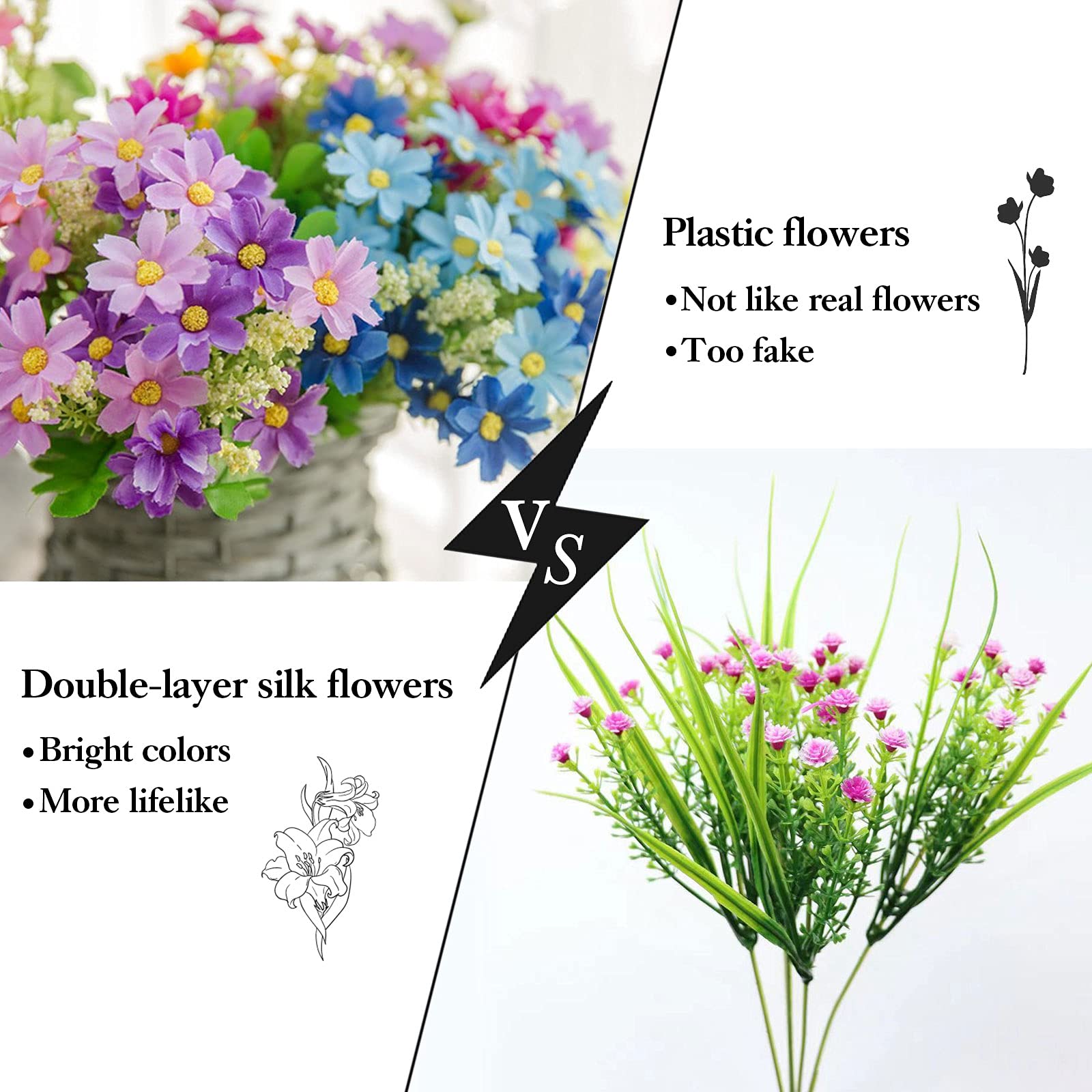Künstliche Blumen zur Dekoration, 18 Bündel, Kunstblumen aus Seide, mit Stielen für den Außenbereich, künstliche Pflanzen und Blumen, Bauernhof, künstliche Pflanzen für Heimdekoration im Innenbereich