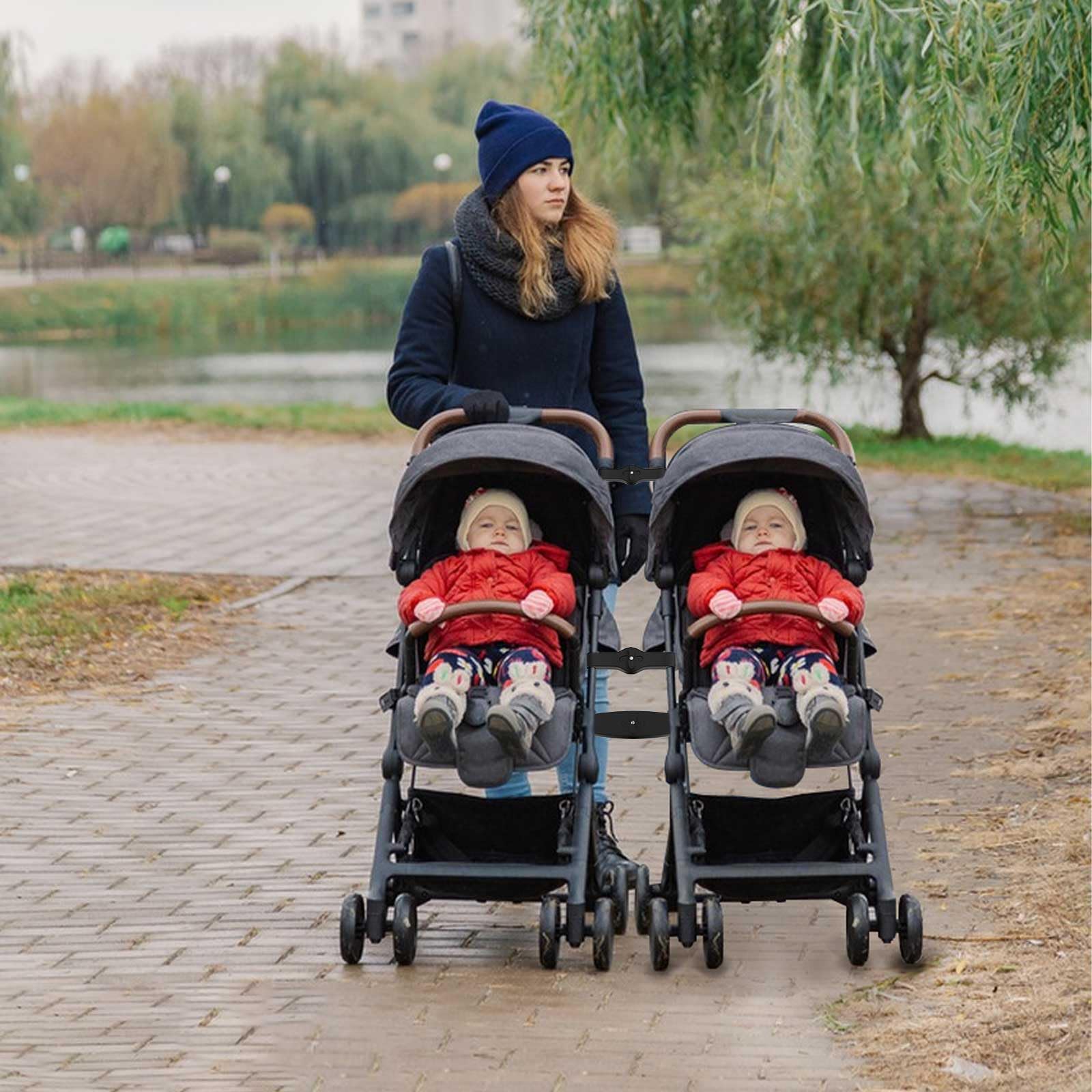 Lot de 3 connecteurs doubles amovibles pour poussette universelle, réglables et légers pour poussette Doblue - Crochets universels à libération rapide (marron)