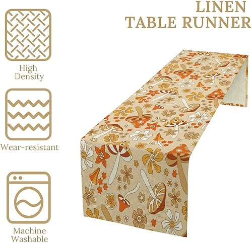 Miniatura 129 de Camino de mesa retro de los años 70, estilo vintage, abstracto, moderno, bohemio, espiral, espiral, ondas, granja, cena, camino para el hogar,