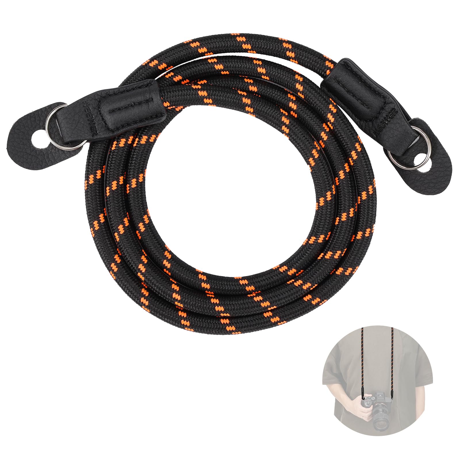 NEEWER Tracolla per Fotocamera, Cordino in Corda da Arrampicata Resistente in Nylon Intrecciato Rotondo con Portachiavi e Alette Protettive per Fotocamera DSLR Mirrorless, 43"/110cm, Arancione, CA096
