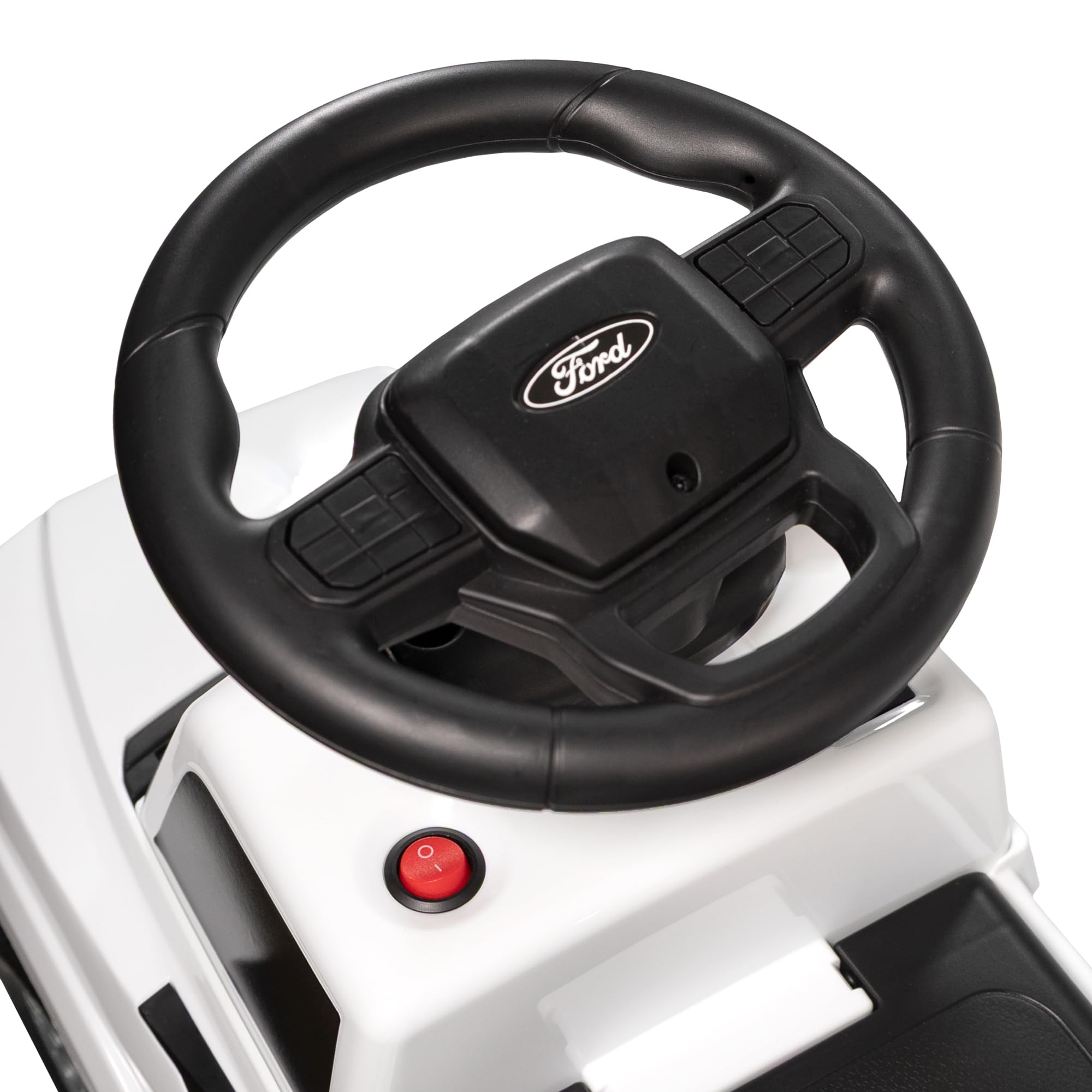 Lemodo Rutschauto Ford F-150 weiß mit Schiebestange, Kinderfahrzeug aus Kunststoff mit Sound-Lenkrad, abnehmbarem Sicherheitsbügel, Fußstütze & Staufach, Rutscherauto ab 1 Jahr