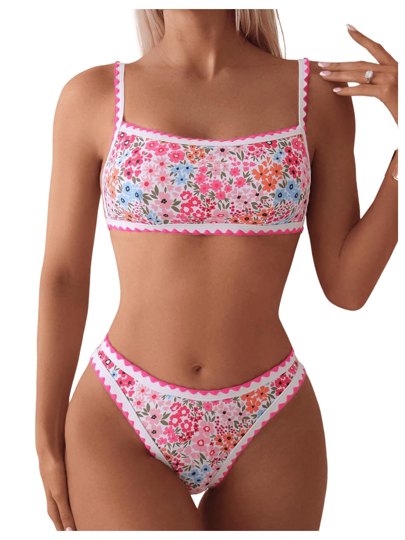 RoseSeekWomen's 2 Piece Bathing Suit Floral Tie Backless Wireless Swimsuit Cute Boho Swim Bikini Sets