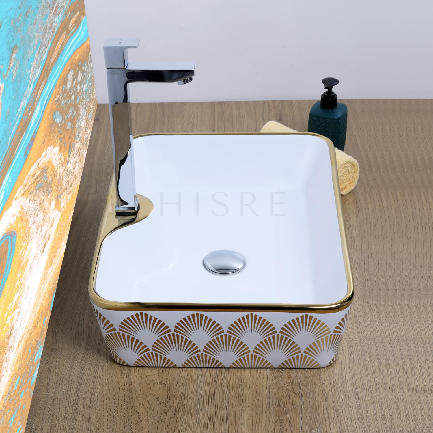 HISRE Table Top Wash Basin For Bathroom | Over Counter Top Wash Basin For Living Room | Washbasin Countertop | Tabletop Ceramic Bathroom Kitchen Sink (18 x 14 x 5.5 Inch) (SKTHI1001), photo 3 of 5