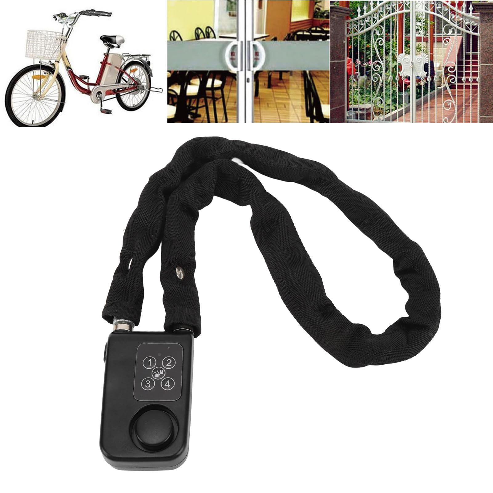 Blocco Senza Chiave per Bici, Password a 4 Cifre Avviso di Bassa Potenza Blocco Allarme Bici Antifurto Antipressione con Telecomando per Moto (BLACK)