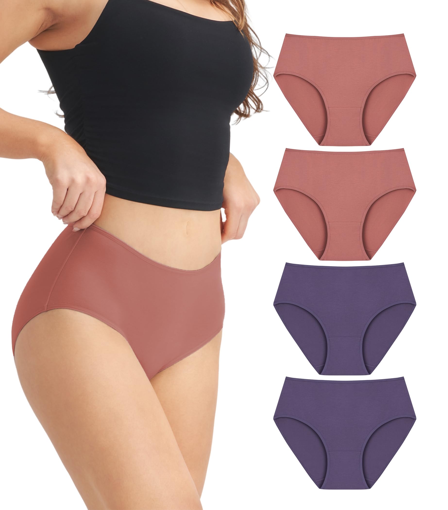 DAVID ARCHY Cotton High Waisted Underwear for Women Tummy Control Panties Full Coverage Briefs 4 Pack Regular Plus