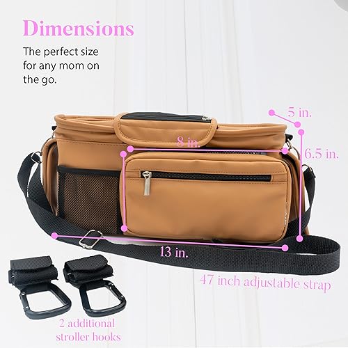 Miniatura 5 de Carrito de cuero vegano con soporte para tazas, organizador universal para cochecito con ganchos antideslizantes, correa de hombro para UppaBaby,