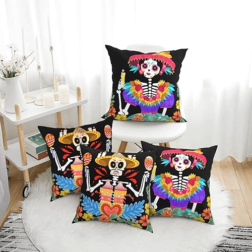 Miniatura 2 de 4 fundas de almohada mexicanas del Día de los Muertos, fundas de almohada con diseño de acuarela floral de calavera de azúcar, funda de cojín