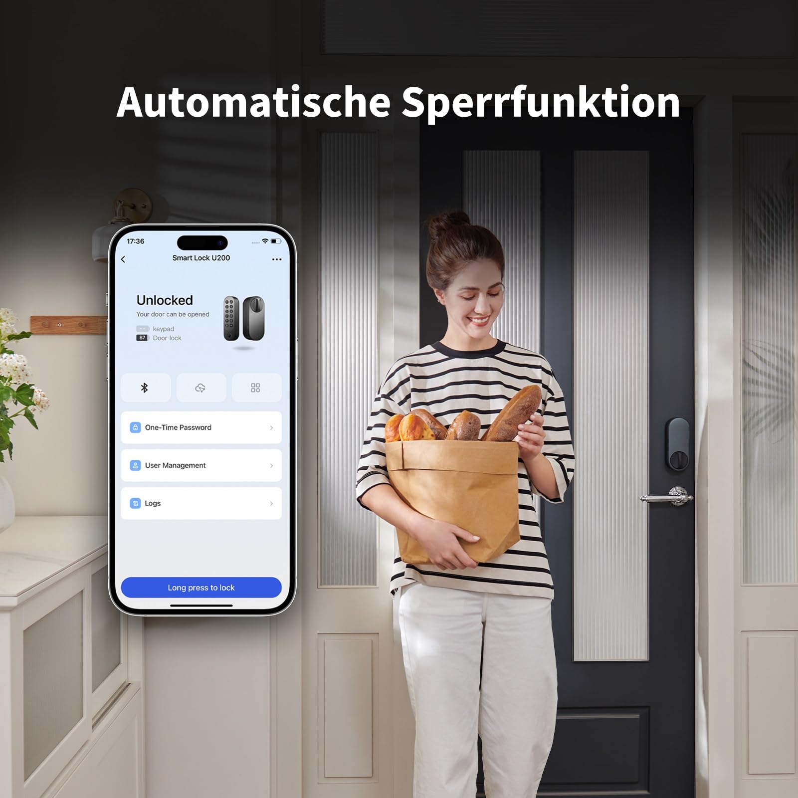 Aqara Smart Lock U200 (mit Fingerabdruck), Matter Over Thread, Smartes Türschloss mit Apple Home Key und Aufladbarem Akku, Unterstützt Homekit, Google Home, Alexa und SmartThings, Schwarz