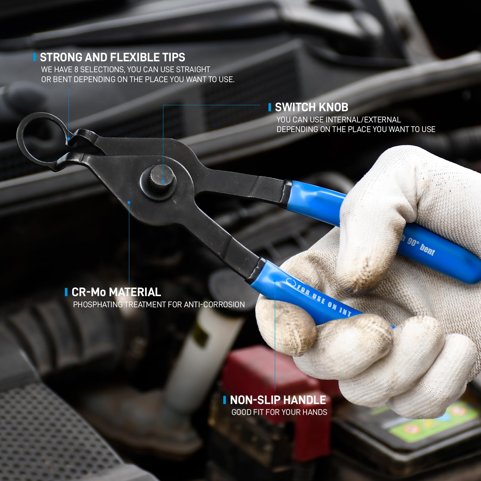 SMOTIVEPRO Set di 12 pinze per anelli elastici, pinze per anelli elastici interni ed esterni, con pinze piegate, pinze dritte