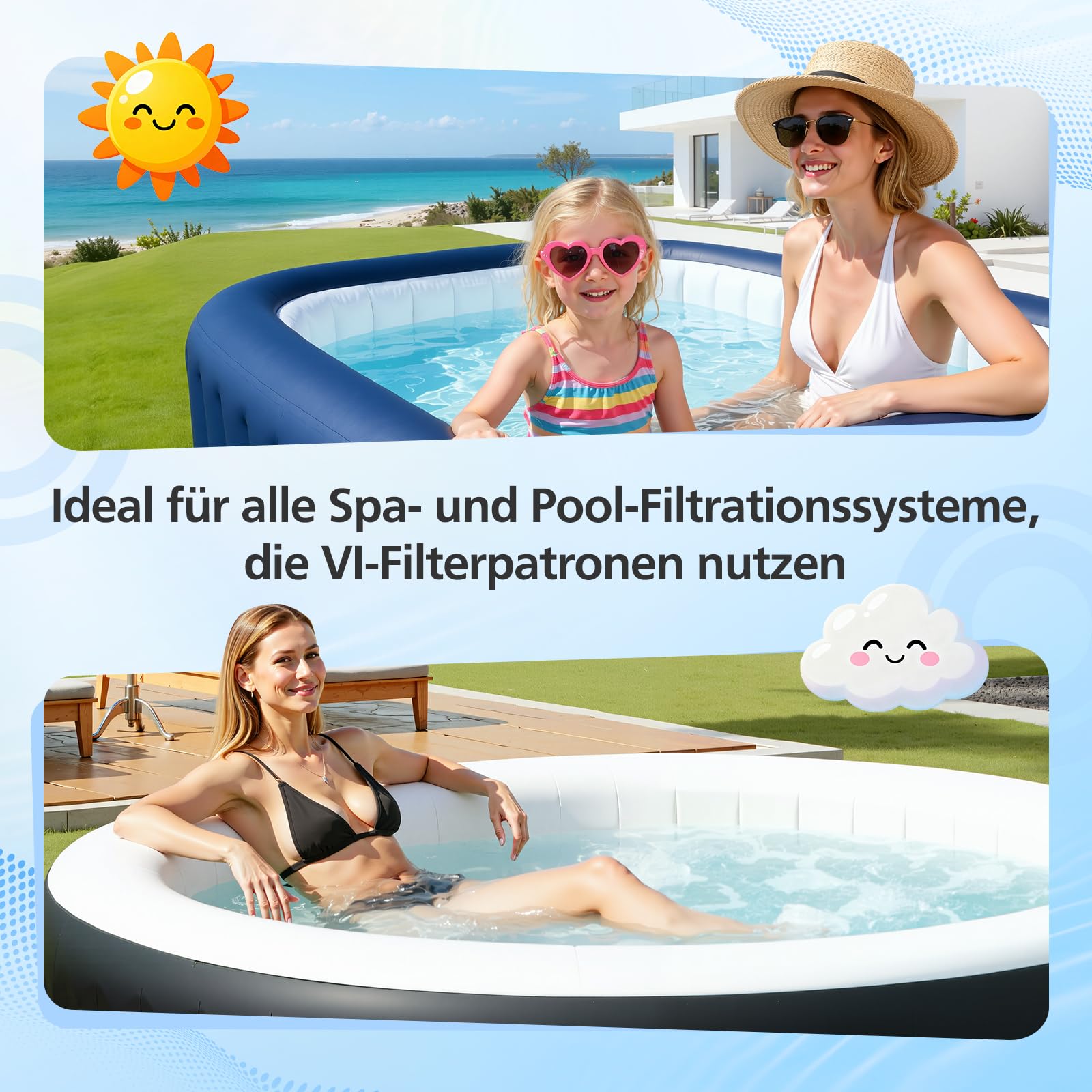 Filter VI für Pool, 6 Stück Filterkartuschen VI für Miami, Monaco, Vegas, PoolFilter Ersetzt die Originalkartusche BW58323, Pool Filter VI PATRONE